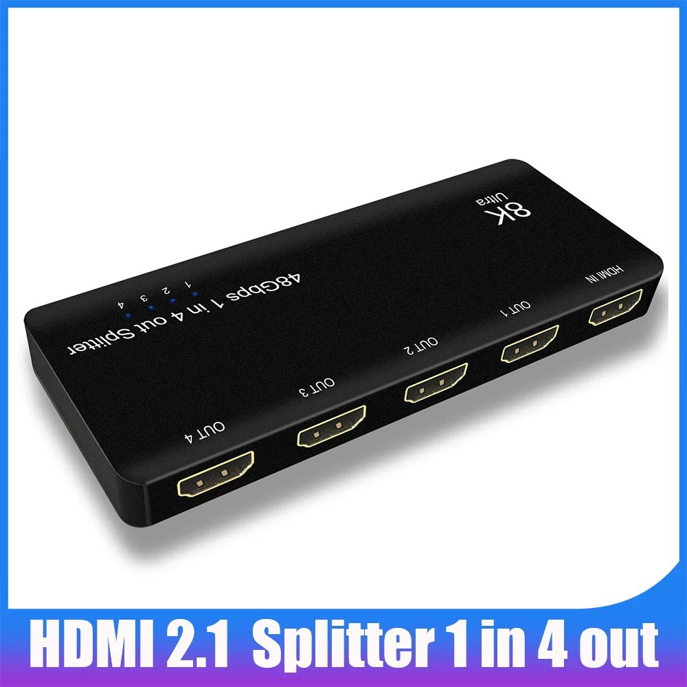 

4K/8K HDMI 2.1 Splitter 1 in 4 out Sync Box IR EDID HDCP 2.3 for PS5 Xbox Ultra HD Mirror Screen Duplication HDMI Splitter