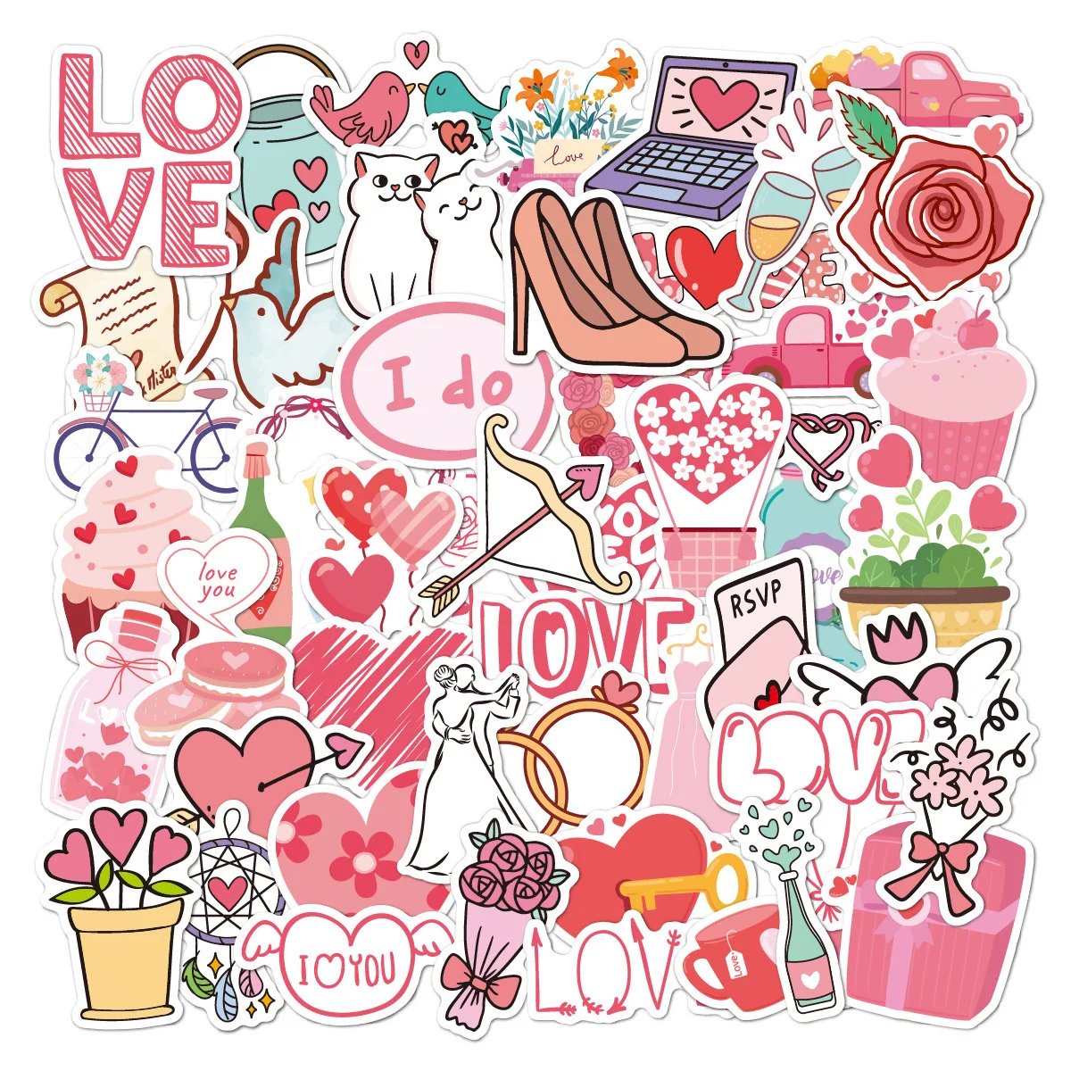 100PCS Colorful  Love Hearts Stickers For Decoration Planner Phone Case Scrapbook Journals Decoration Suitcase Helmet Stickers