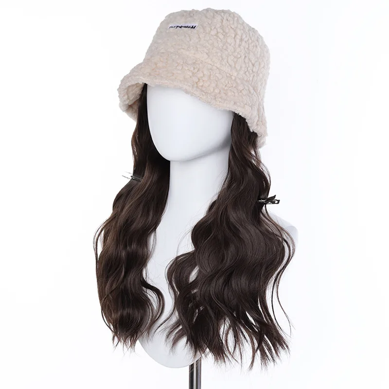 White Lamb Wool Fiber Horse Tail Curl Wig 35cm Long Malibu Wave Synthetic Hair Full Cap Heat Resistant Daily Wear