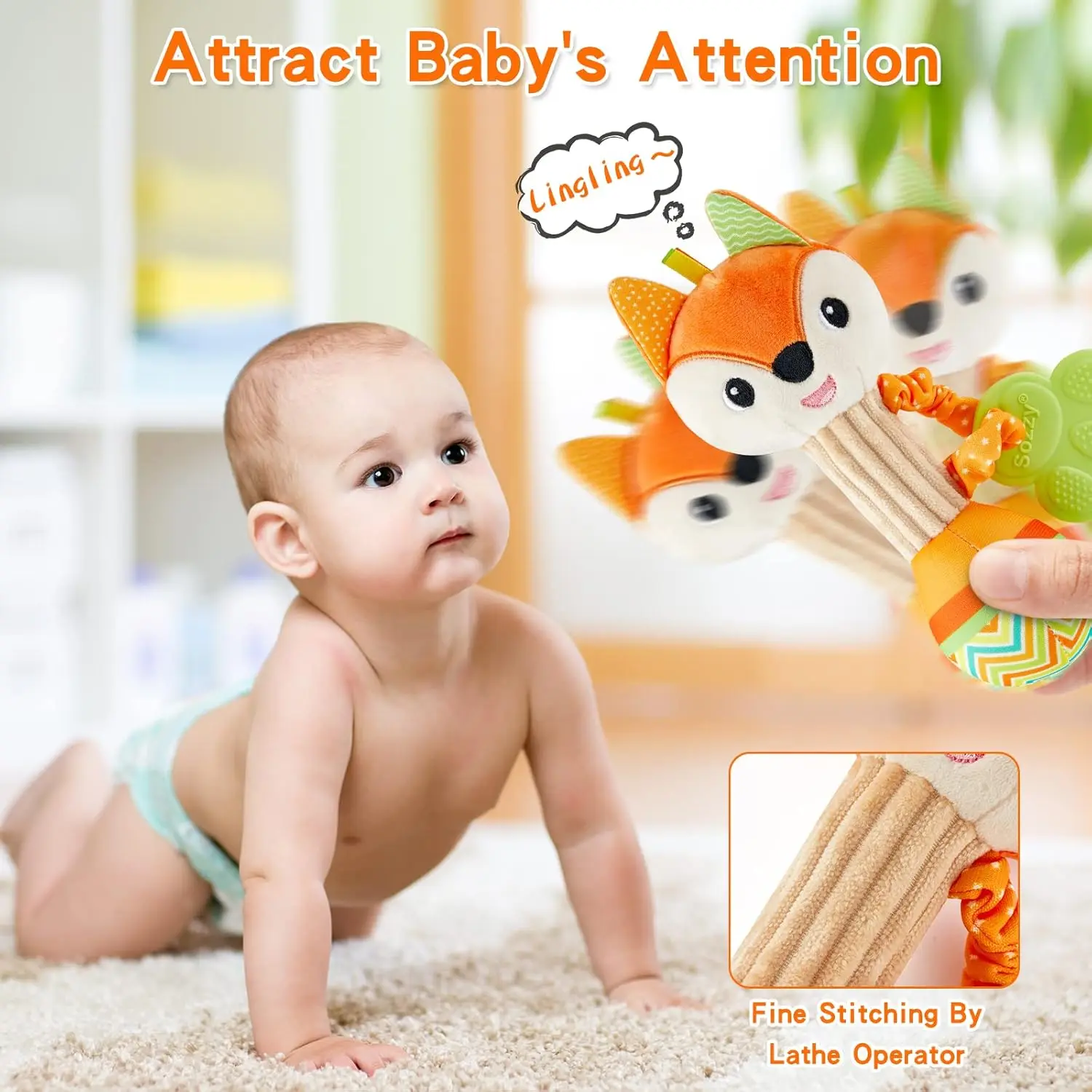Sonagli per bambini Morbida presa a mano Shaker sensoriale Giocattoli per la dentizione per neonatiGiocattoli animali di peluche sensoriali per 0 12 mesi Giocattoli per neonati Regali
