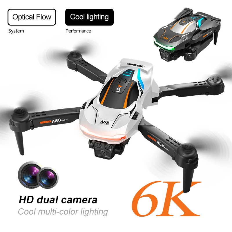 Fotografia Aérea Profissional Drone, Evitar Obstáculos, Quadcopter Controle Remoto, 8K, 3 HD Dual Camera, 5G GPS, UAV, A88