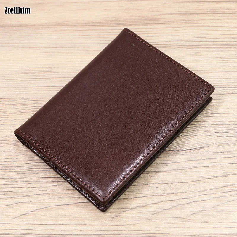 

Genuine Leather Credit Card Holder For Men Male Vintage Cowhide Short Bifold Slim Small Wallet Thin Purse Driver License ID Case