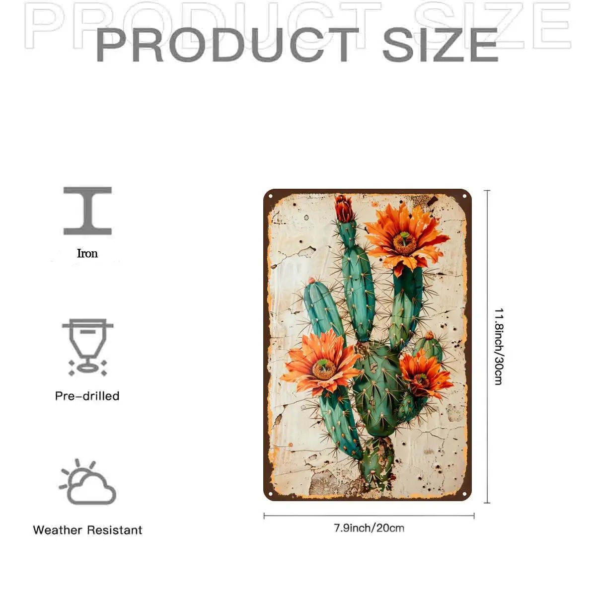 Cactus Flower Art PrintMetal Iron aluminum Sign, Pre-Drilled Holes, Suitable for Indoor, Garden,Outdoor, Home, Office