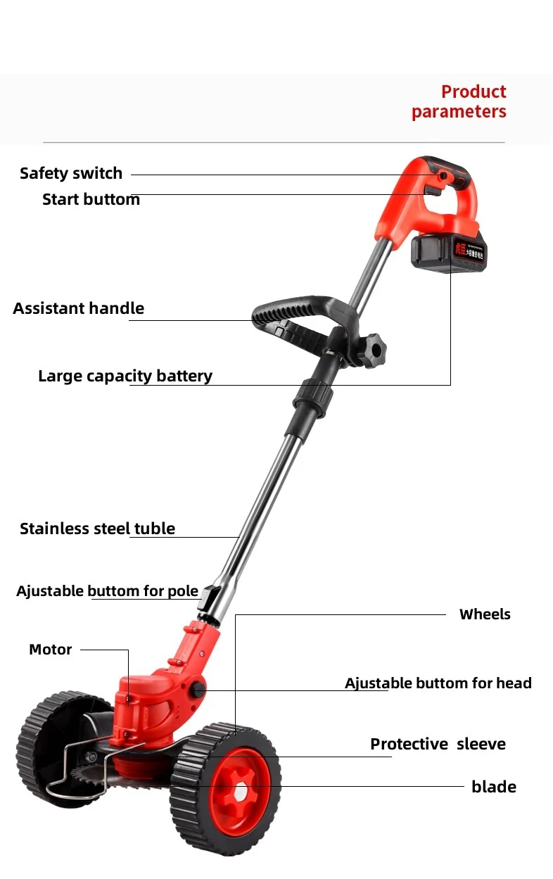 21V Hand push lawn Mower Lithium Tools Electric grass trimmer machine Brush Cutter with wheels