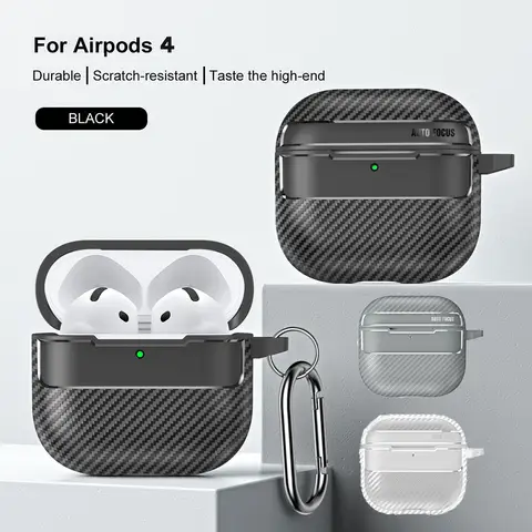 Apple AirPods 4 2024 용 탄소 섬유 소프트 이어폰 케이스 Airpod Pro 1 2 3 4 세대 보호 케이스 Carabiner