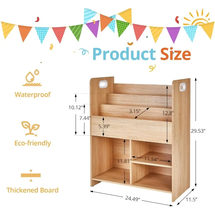 Wooden s Bookshelf with 3Tier Display and 2Tier Storage Compartments for Easy Access in Playroom Bedroom or Nursery Ideal Book