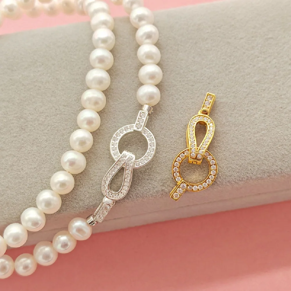 

Classic Pearl Necklace AAA7-8mm Natural South Sea Round Necklace Closing Connection Buckle 925s -18inch