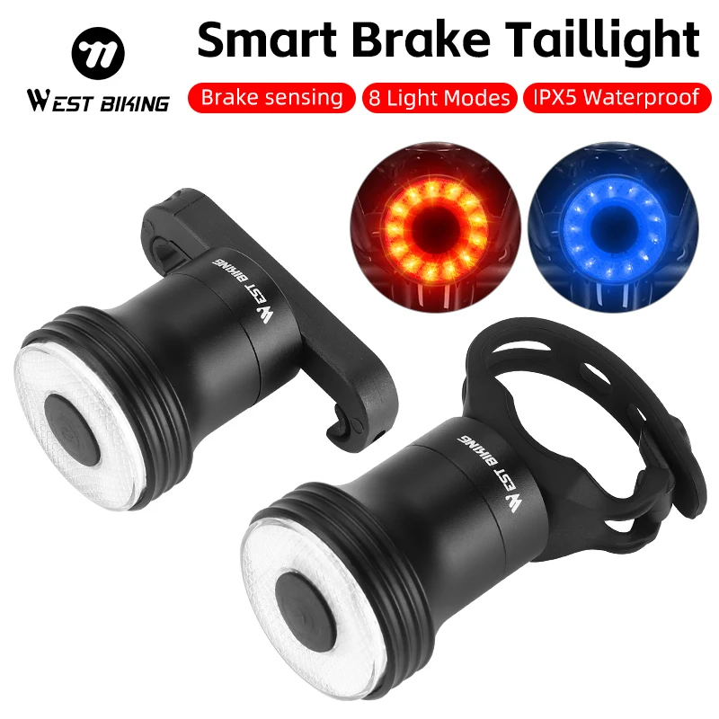 WEST BIKING Bicycle Smart Taillight Hight-brightness LED Lamp Beads Tail Light Waterproof USB Charging Cycling Sign Light