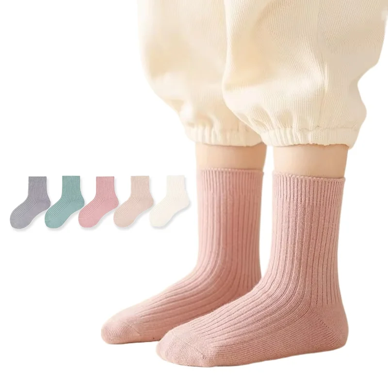 جوارب بناتي بإبرة مزدوجة بلون الحلوى من القطن الممشط بلون سادة للخريف والشتاء جوارب للأطفال للأطفال من سن 1 إلى 12 سنة #1