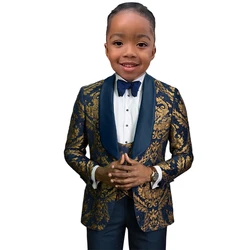 Boys' Performance Clothing Formal Wedding Tuxedo Navy Blue Floral Blazer Kids Prom Suits Formal Clothes Boy's Evening Dresses
