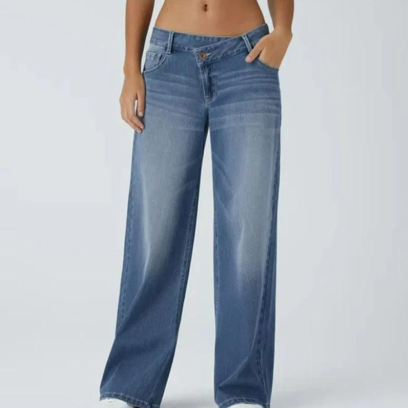 2025 nova alta qualidade solta emagrecimento calças de perna reta europeu americano personalizado de cintura alta jeans de perna reta senhoras