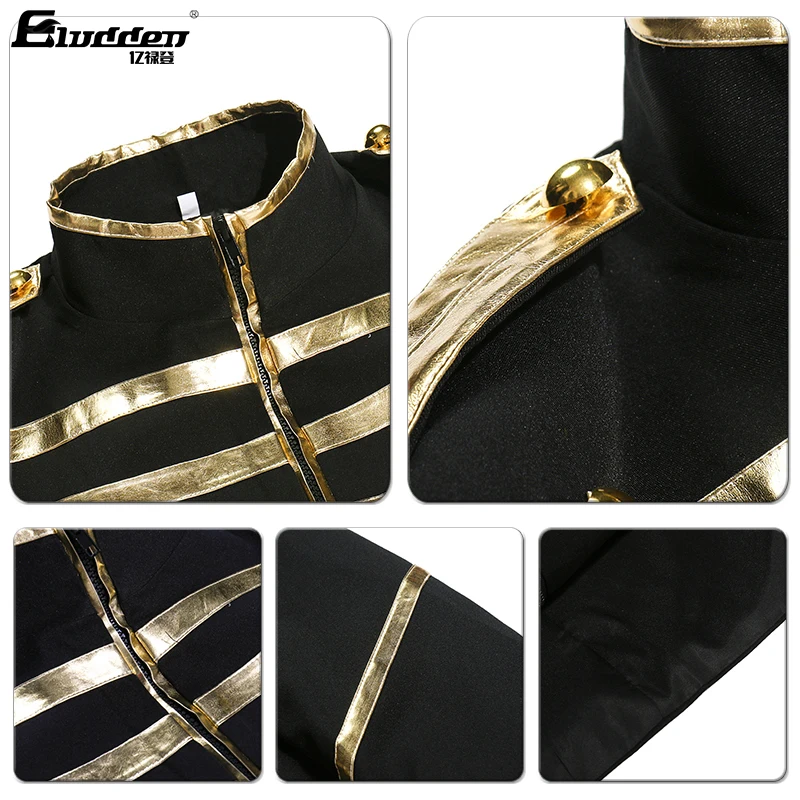 Men\'s Gold Leather Strips Suit Blazers Zip Fly Drama Costume Party Coat Men Glossy Silver Stripe Coat Jackets Singer Stage Dress