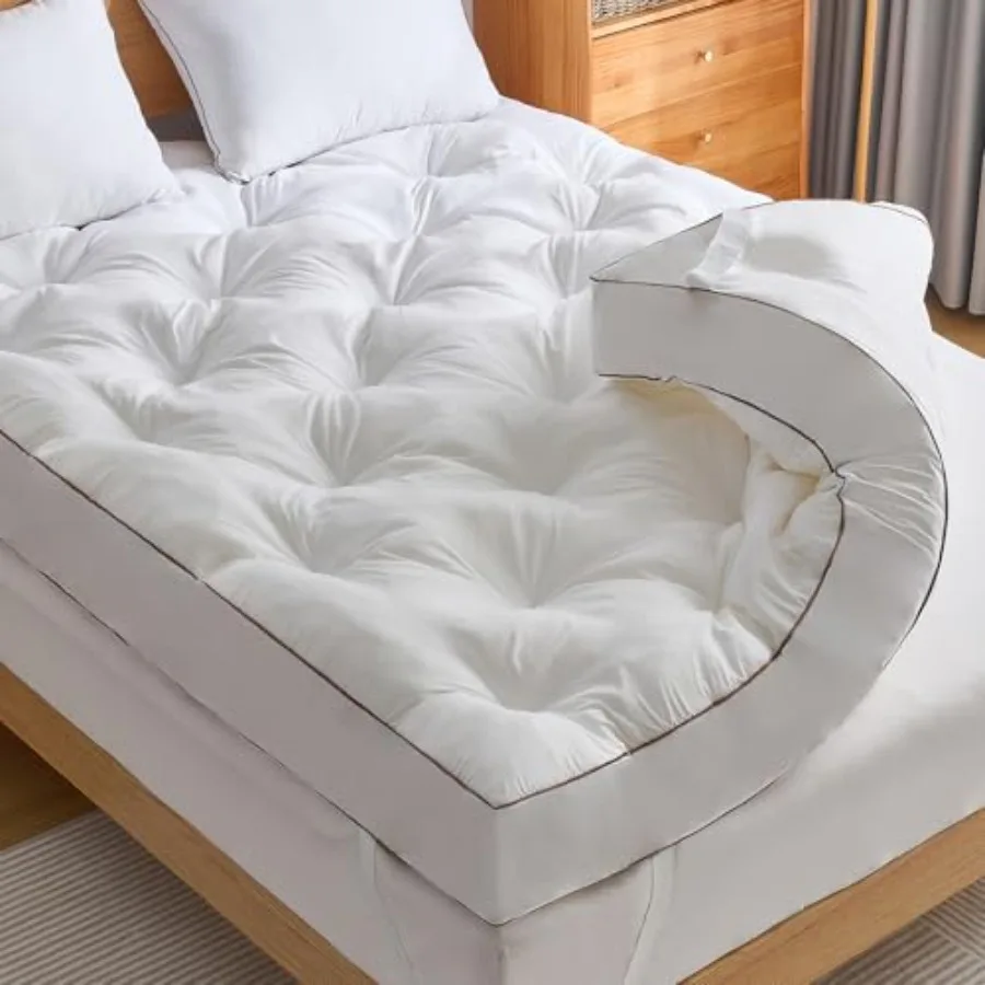 4 Inch Memory Foam Mattress Topper for Back Pain Relief Filled with Breathable Gel Memory Foam Fluffy Comfort Supportive Pillow