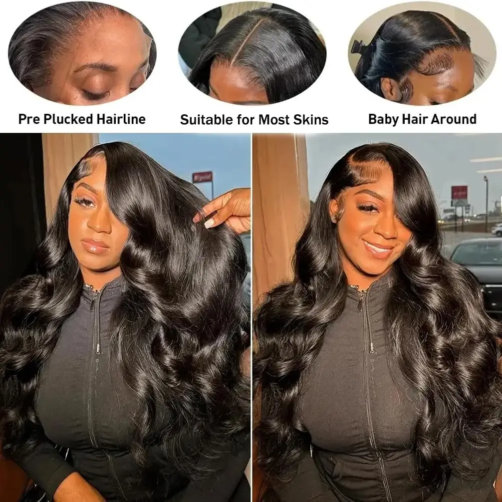 Body Wave HD Kanten Voorkant Pruiken Echt haar Voorgeplukt 24 inch 180% Dichtheid 13x4 Lijmloze frontale pruiken Kanten Voorkant Pruik van echt haar