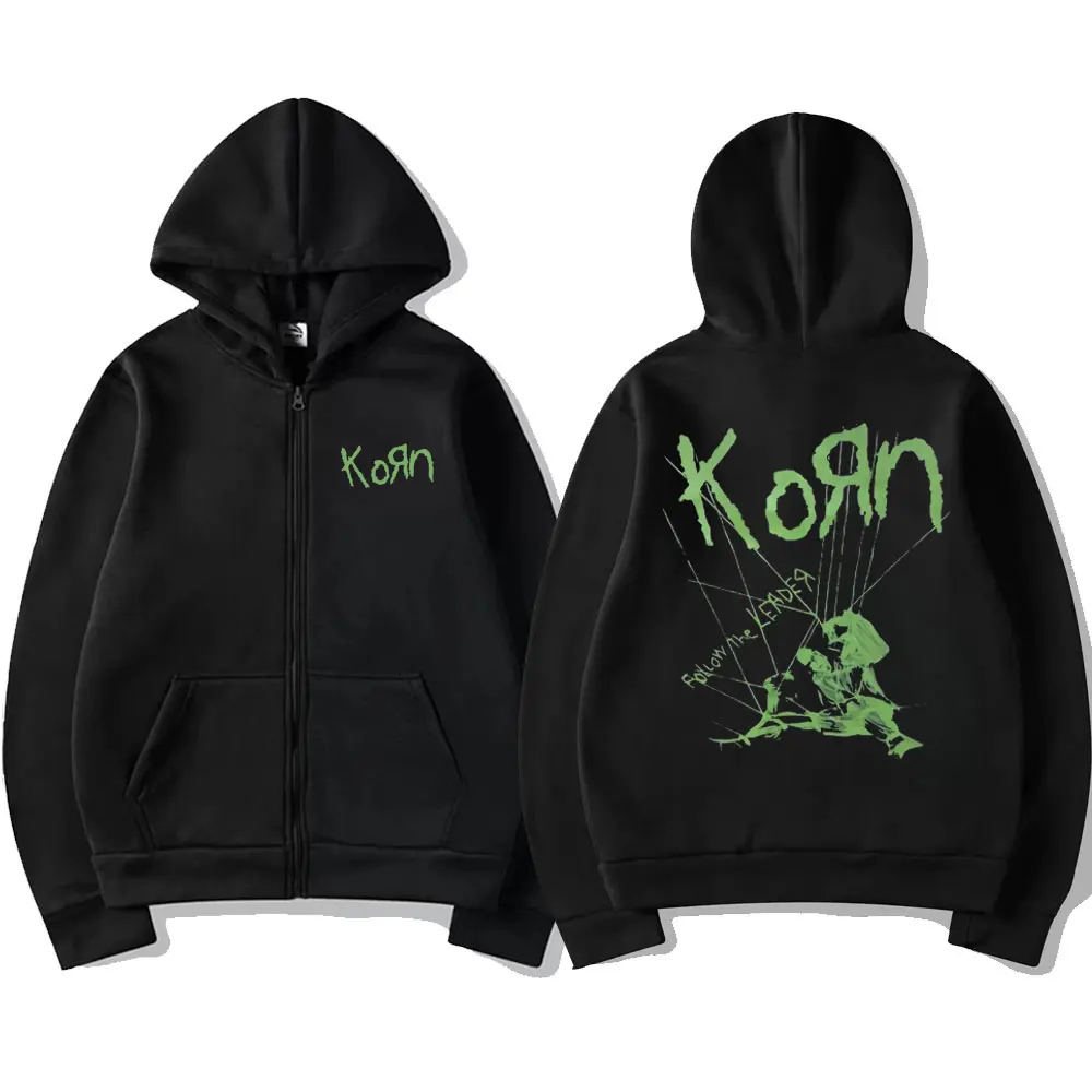 Rock Band Korn Ftl 25 Follow The Leader Graphic Zipper Hoodie Men Women Vintage Gothic Sweatshirt Unisex Quality Zip Up Jacket