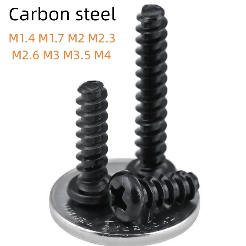 Black Round Head Self Tapping Flat Tail Screw Cross Round Head Flat Tail Self Tapping Screw M1.4 M1.7 M2 M2.3 M2.6 M3 3.5 M4