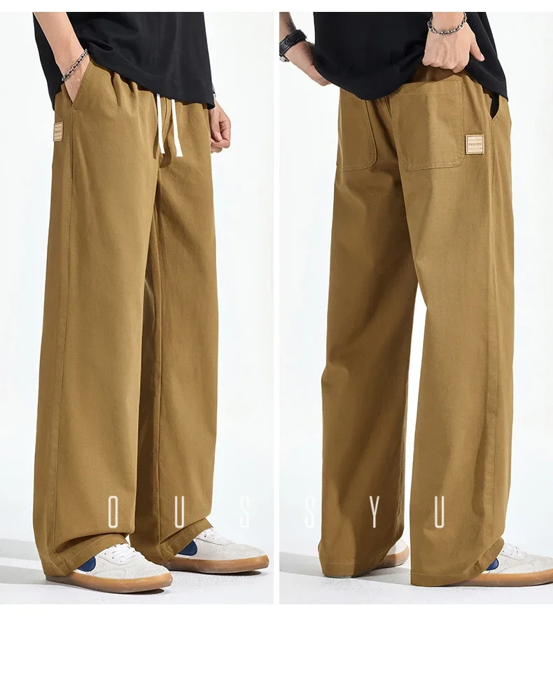 Herbst-Winter Hochwertige 100% Baumwolle Freizeithose für Herren mit elastischem Bund, lockerer, gerader Passform, lässige Arbeitshose, Cargo-Hose, Khaki-Hose für Männer – Detail 10
