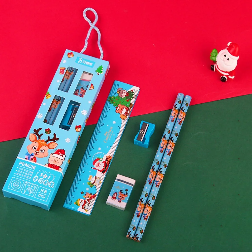 6Pcs/5Pcs Creative Sharpener Christmas Stationery Set Stationery Handheld Children's Pencils Erasers Study Stationery Set Gift