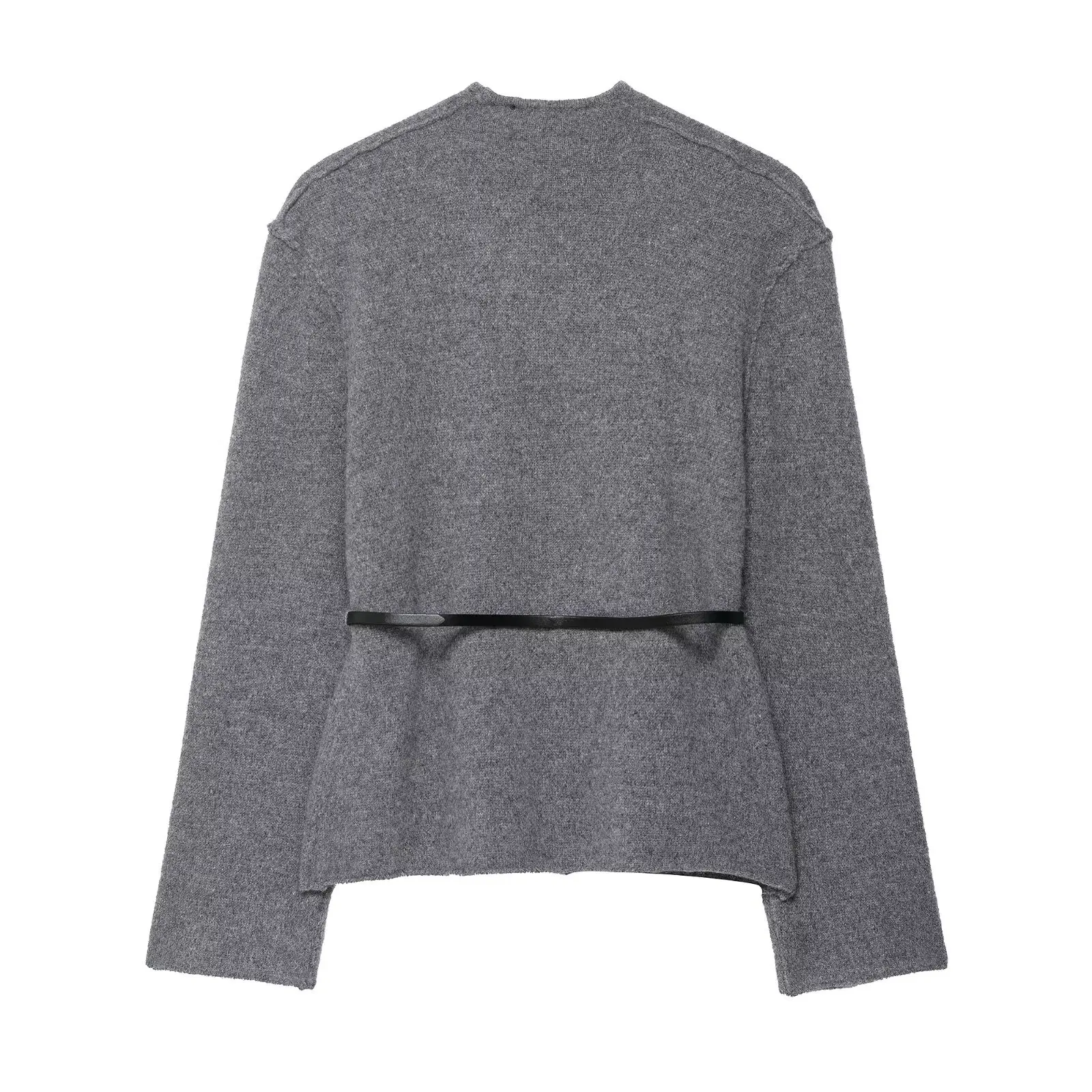 Nowy damski kardigan w jednolitym kolorze z paskiem, dzianinowa kurtka swetrowa, stylowa damska kurtka z długim rękawem.