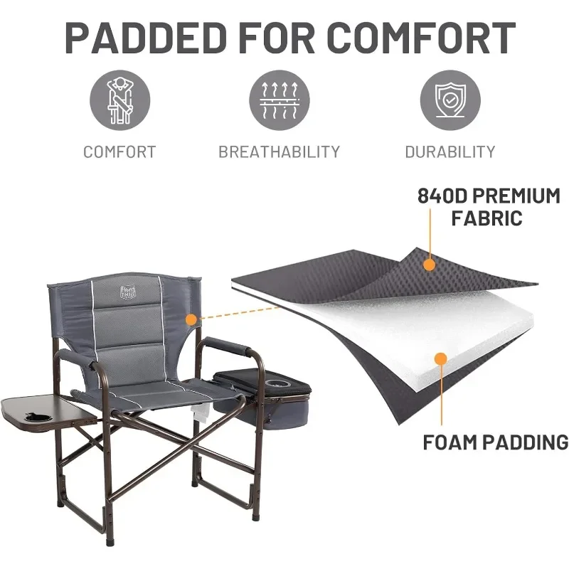 كرسي قابل للطي مع طاولة قابلة للفصل - كرسي خارجي خفيف الوزن مع جيب مبرد، كرسي في الحديقة والمخييم للنزهة وحقائب الظهر