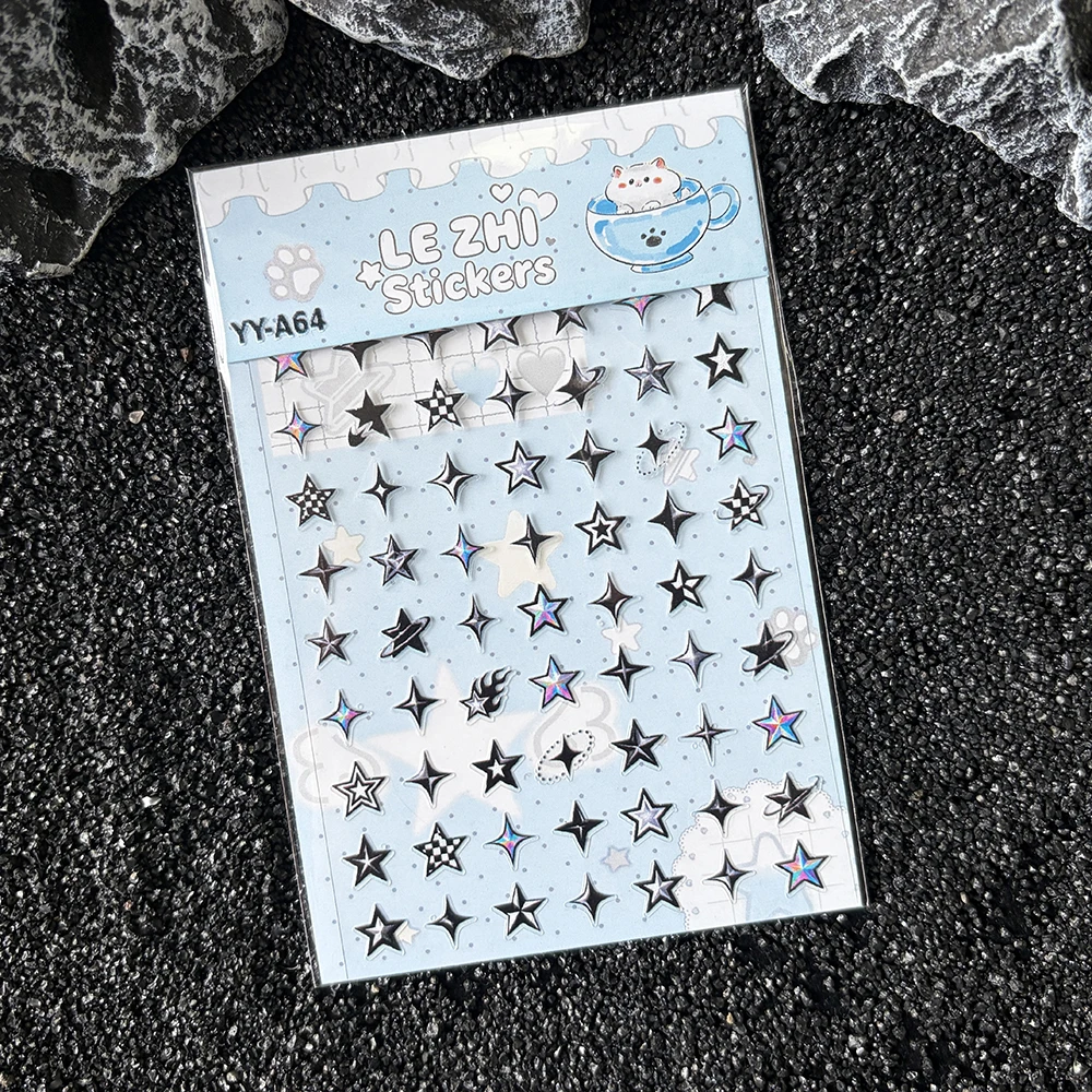 LEZHI Nail Art Stickers Self Adhesive 3D Embossed Flower Star Cat Design DIY Manicure Decals For Women Girls Beauty Tools Trend