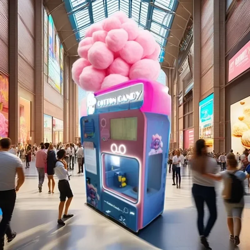 China Factory Direct Commercial Kids Pink Automatic Cotton Floss Candy Vending Robot Machine for Party Rental Use Customized