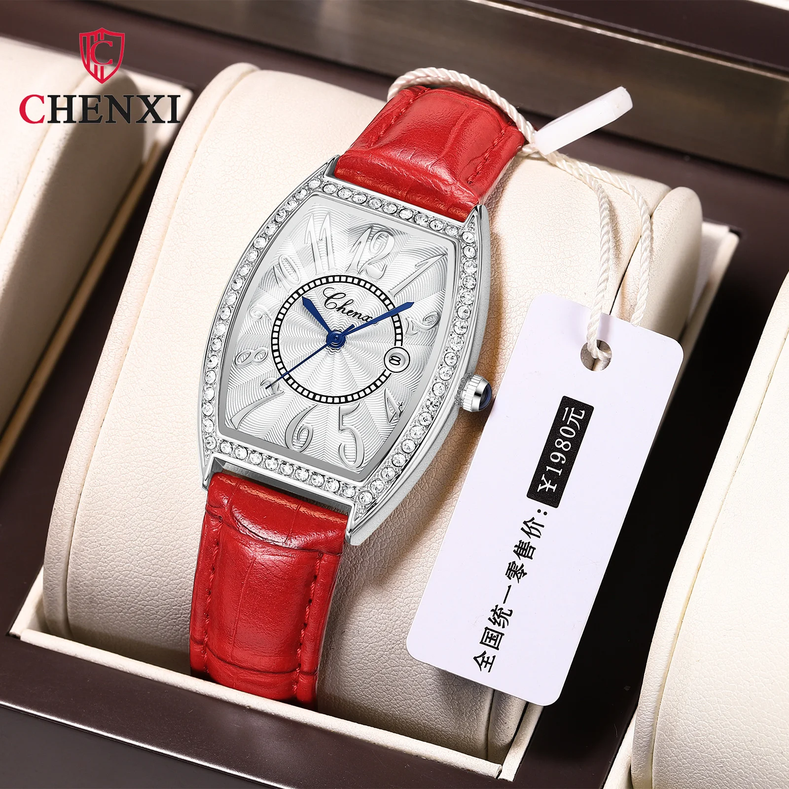 

Chenxi 319 Brand 2021 New Calendar Quartz Wine Barrel Type Diamond Leather Women's Watch Relogios Feminino Relojes Mujer