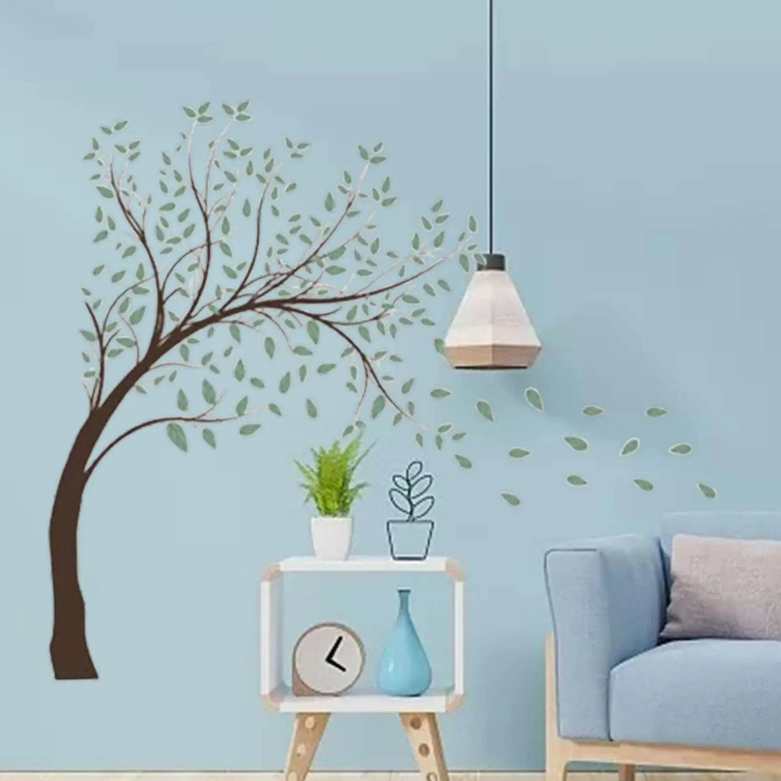 Tree Wall Decals Modern PVC Murals Green Leaves Wall Stickers for Living Room Kitchen Office Sofa TV Background Home Decoration