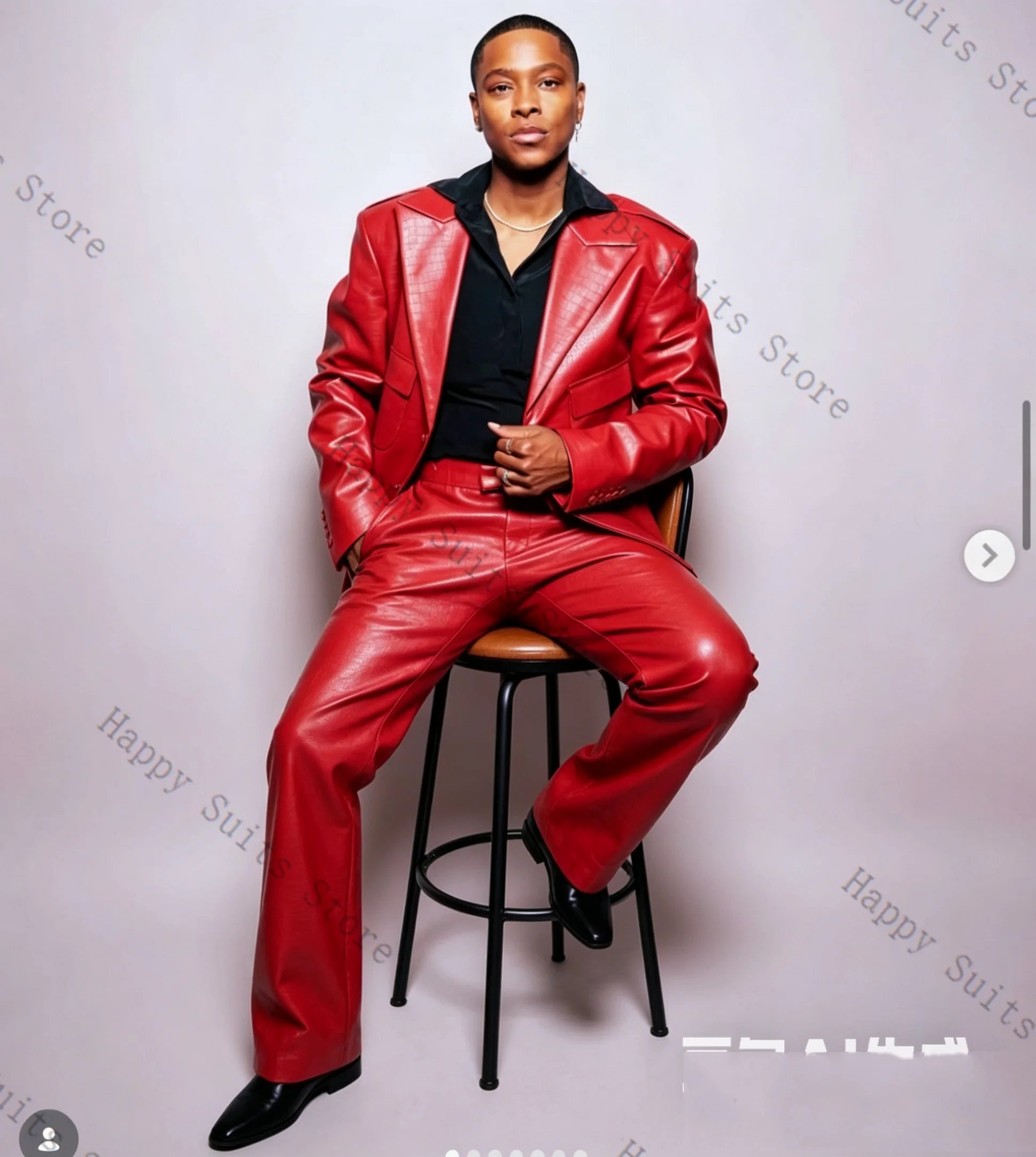 

Red PU Leather Men Suit Set 2 Pcs Blazer+Pants Trousers Formal Office Coat Wedding Tuxedo Customized Jacket Spring Outfit