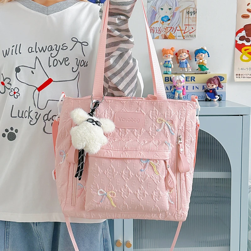 

New Solid Color Nylon Large Capacity Girl's Shoulder Bags for Travel and Commuting Student Handbag Cute Crossbody Bag for Women