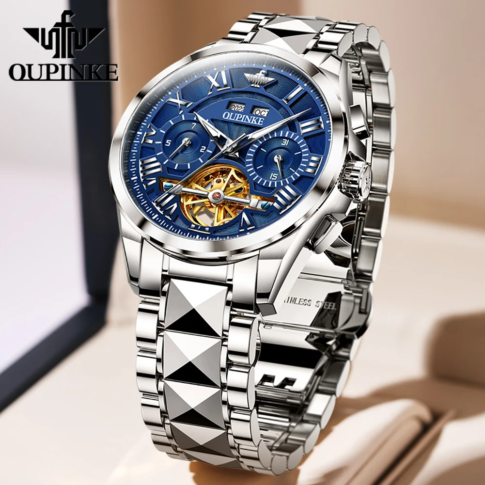 OUPINKE 3236 Men Watch Luxury Brand Automatic Mechanical Watch Fashion Butterfly Buckle Waterproof Sapphire Skeleton Men Watch
