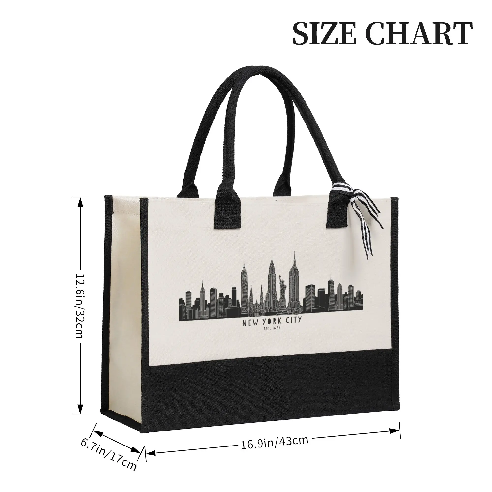 NYC Skyline Canvas Tote Bag Eco-Friendly Reusable Grocery Bag Sturdy Shopping Handbag for Travel Beach Work