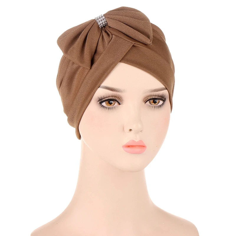 

Women Bowknot Solid Color Turban Hats India Hat Turban Hats Muslim Inner Hijabs Hats Bonnet Islamic Beanies Hair Accessories