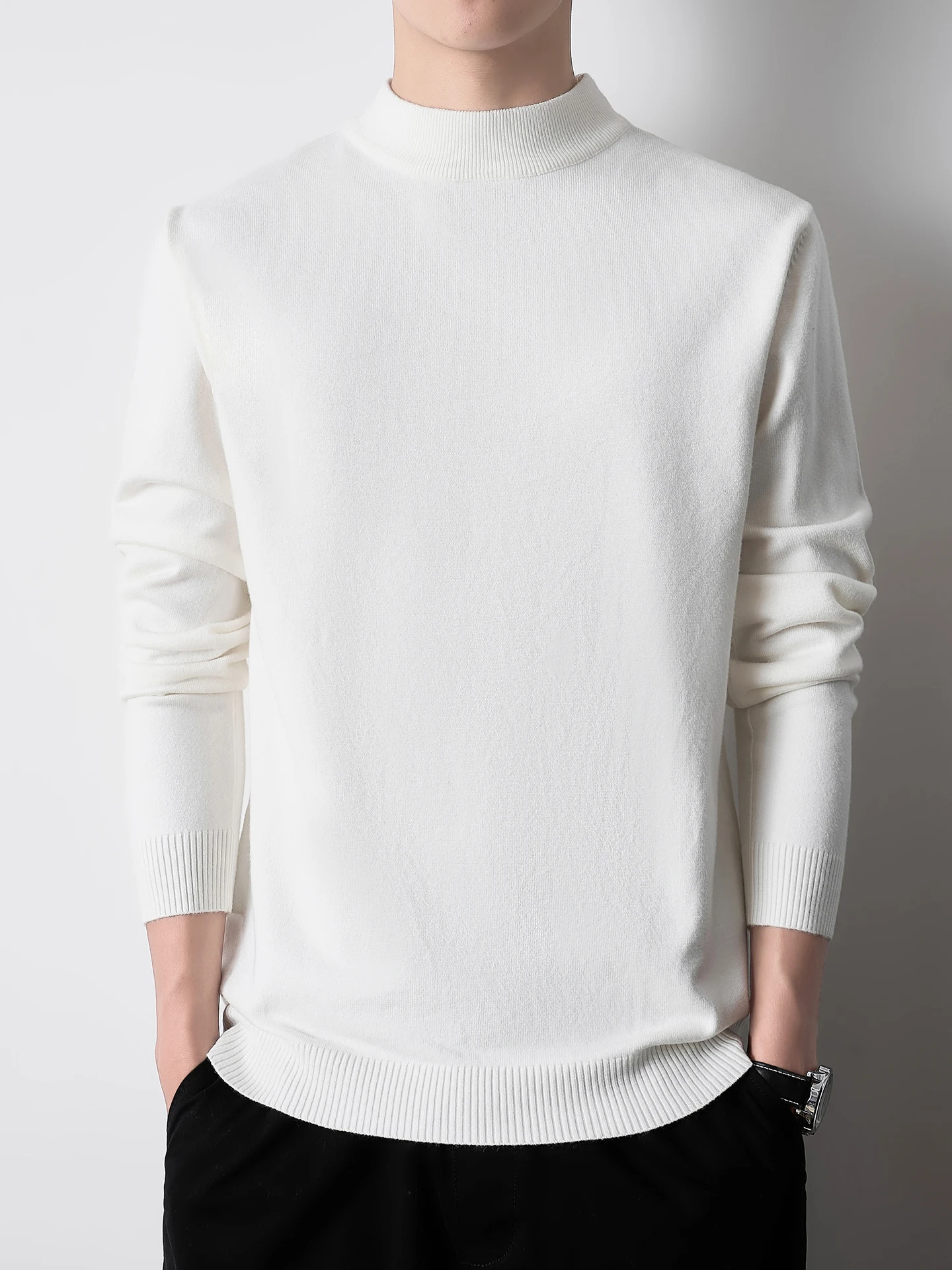 

Men's Knitted Sweater Thiened f High Collar Inner Wear Base irt Autumn New Sle Lazy Sle Khaki Simple Warmth Base S...