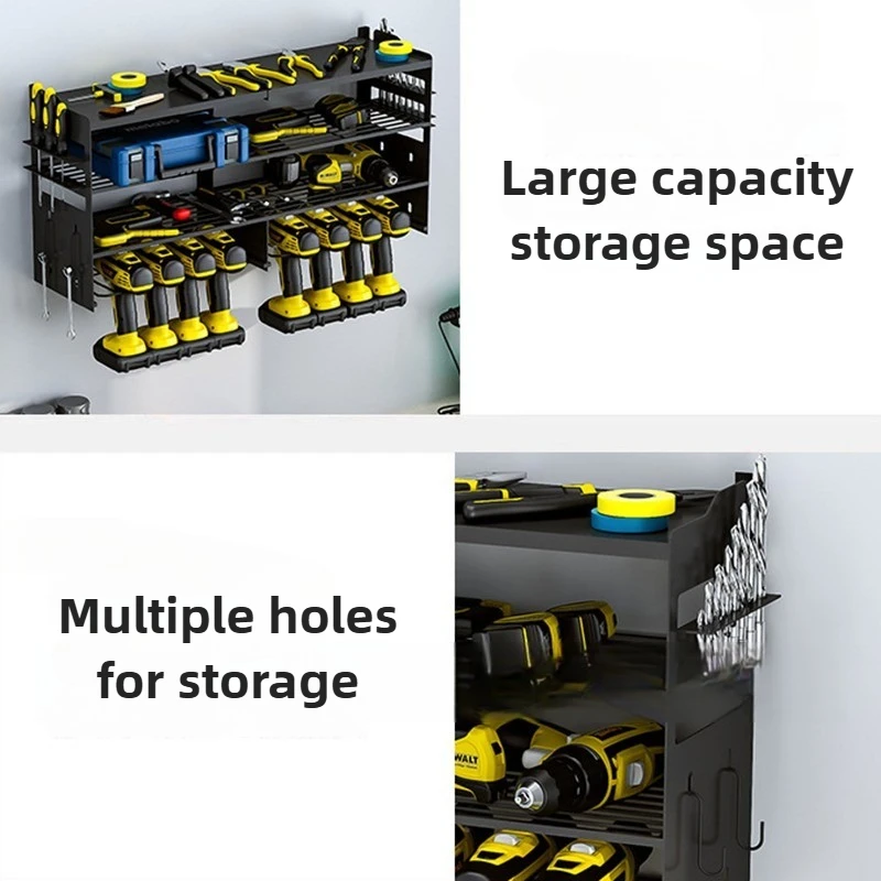 Multi-function Tool Storage Rack Wall-mounted Power Tool Rack Electric Drill Screwdriver Tools Holder Heavy Duty Tools Organizer