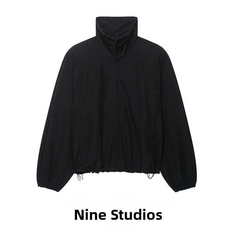 NINE ZAR Women's Loose Fit Zipper High Collar Shoulder Pad  Color Jacket Outerwear Top Fashion Ladies Premium Short Coat