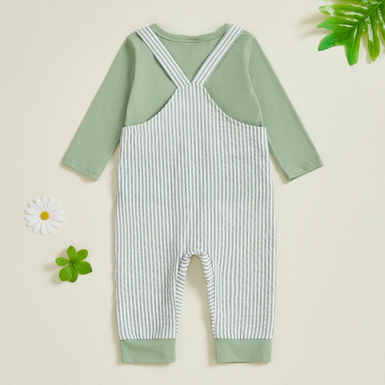 

Осенний наряд для маленьких мальчиков, однотонные топы с длинными рукавами для малышей, полосатый комбинезон с вышивкой динозавра, комплект из 2 предметов