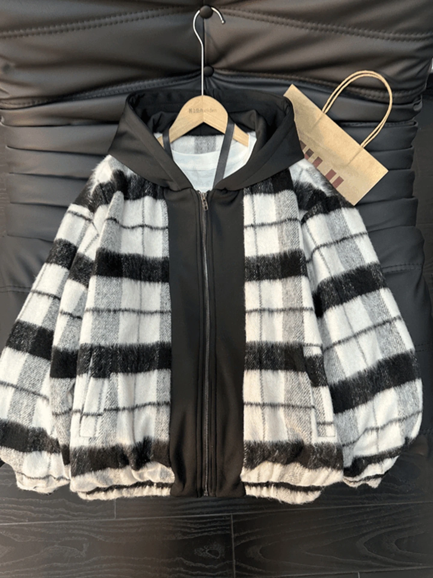 

Мужское шерстяное пальто в клетку, весенне-осеннее пальто с капюшоном, американское ретро-фальшивое двухсекционное теплое пальто с дизайном, верхняя одежда