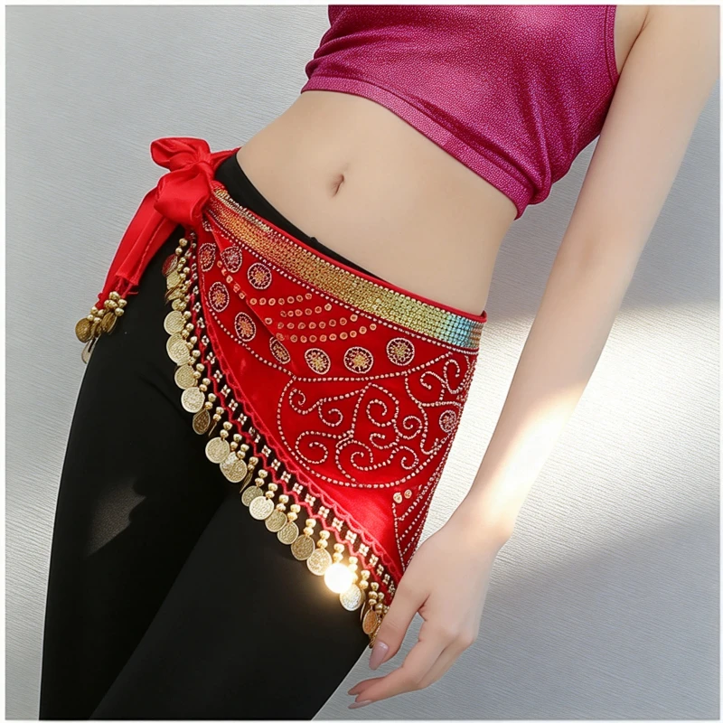 Baumwollstickerei Bauchtanz Hüfttuch 6 Farben Damen Orientalischer Indischer Bauchtanz Münzgürtel Unterrichts- und Übungskostüm Dekoration – Detail 2