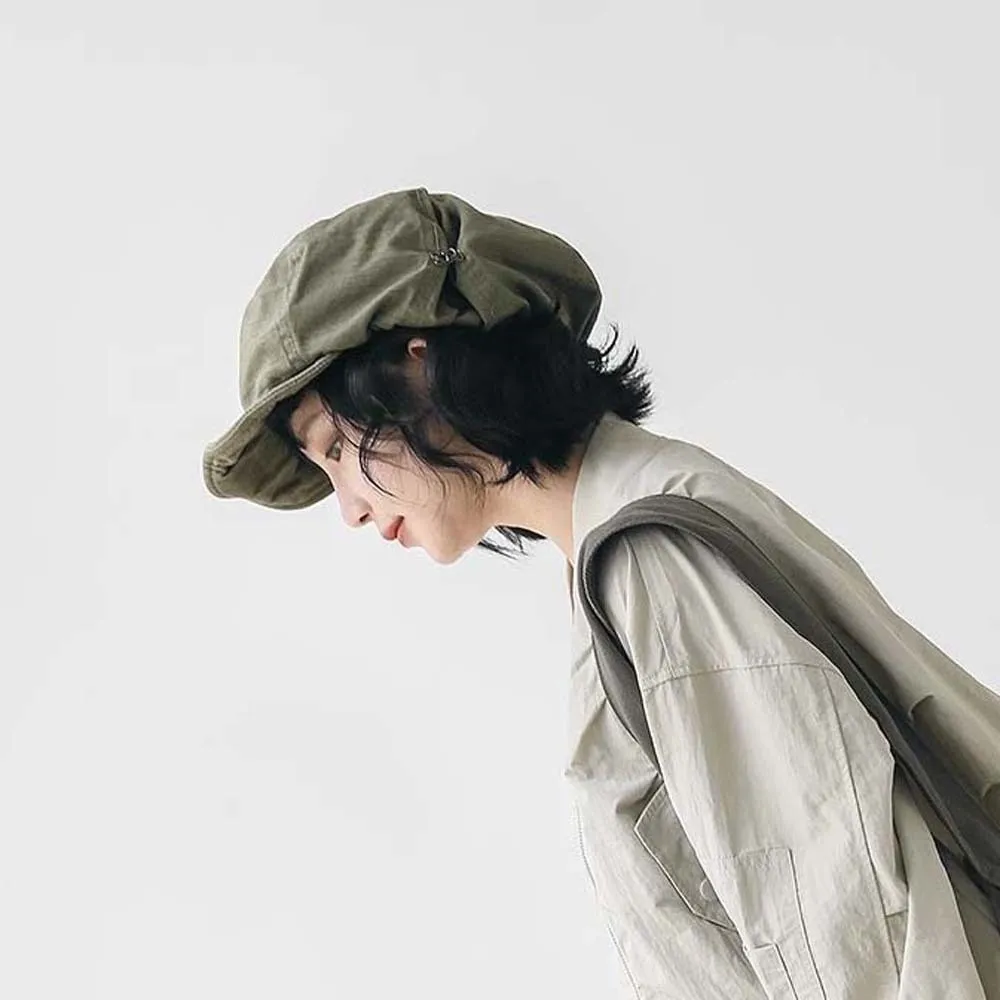 Asymmetric Cloud Beret Cap Big Head Circumference Japanese Style Retro Octagonal Hat Street Style Polyester Women Artist Hat