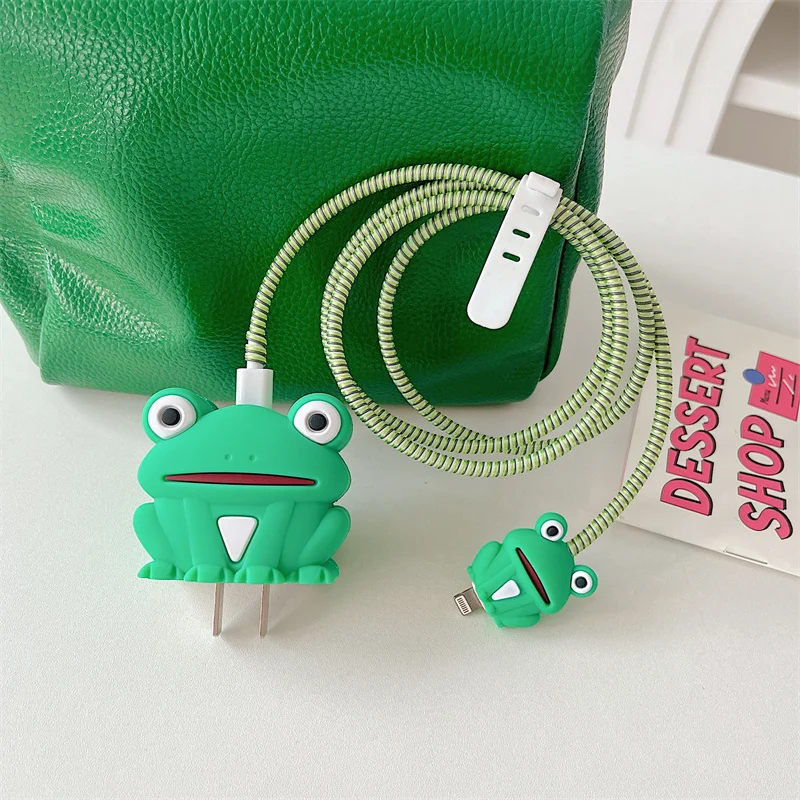 Cute Frog Silicone Charger Protective Case For IPhone 11 12 13 14 15 18W-20W Fast Charge Protection Charger Cover Accessories