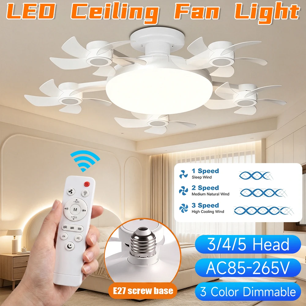 LED Drone Ceiling Fan Light E27 Screw-in Installation Socket LEDs Fans Lights Quiet Modern LED Fans for Living Room Bedroom