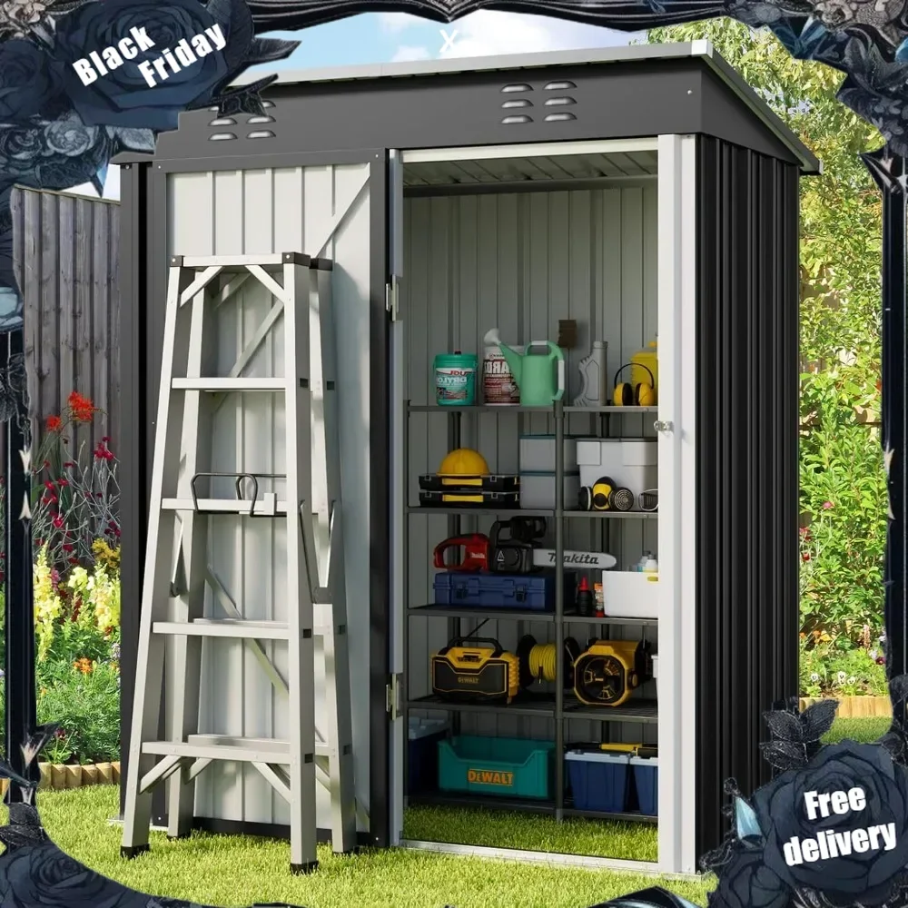 

5 'x 3'Outdoor Storage Shed with Singe Lockable Door,Galvanized Metal Shed with Air Vent Suitable for The Garden,Dark Gray