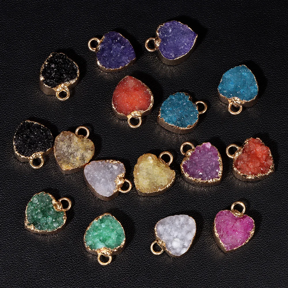 Natural Druzy Crystal Stone Pendant Multi-shape Crystal Cluster Charms for Jewelry Making DIY Necklace Earrings Wholesale Supply