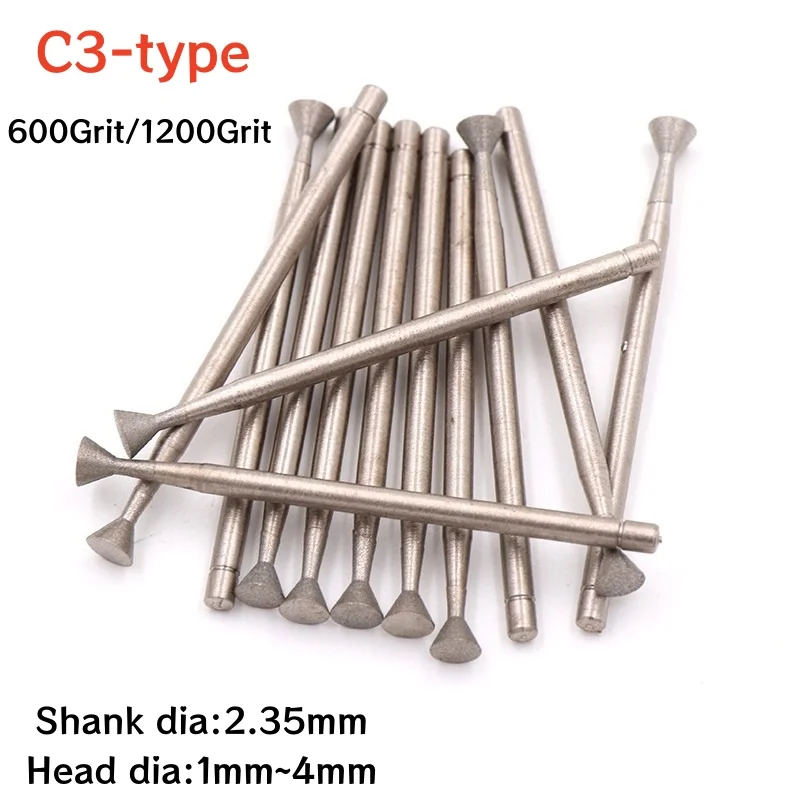 600/1200 Grit Diamond Grinding Head Grind Burrs Drill Bits For Stone Jade DIY Rotary Tool Accessories C3 Needle 2.35mm Shank