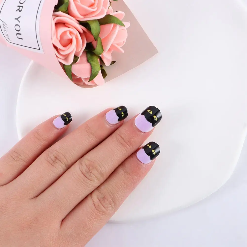 Punk Full Cover Glue Self Press On Halloween Spider Web Short False Nails Fake Nail Tips Manicure Nail Art Decorations