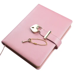 Pink Notebook with Lock And Key PU Leather Cover 120 Lined Pages Cute Travel Diary Journal for School And Office Supplies