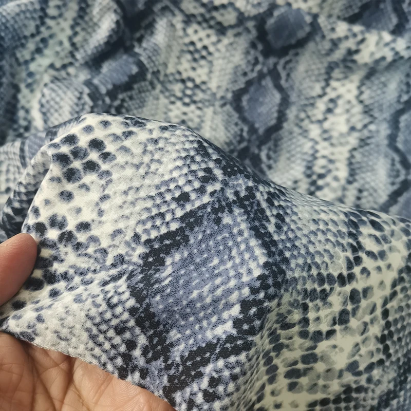 Fashion Sexy Imitate Silk Satin Chiffon Fabric Grey-Blue Snake Pattern Printed Chiffon Fabric Diy Women Dress Scarf Wide 150cm