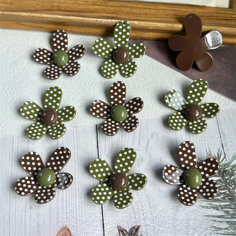 Newest 40pcs/lot color dots pattern print cartoon flowers shape acrylic floral diy jewelry garment hair accessory