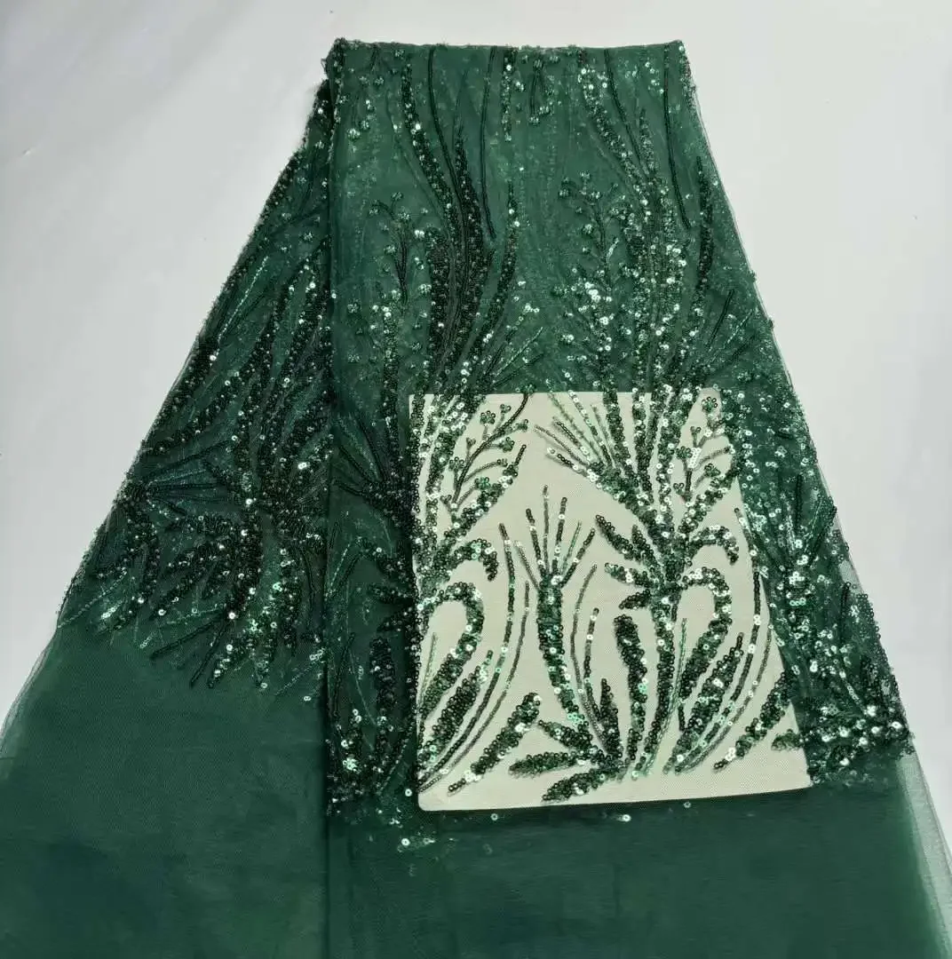 

African Lace Fabric Nigerian Sewing Embroidery Tulle Sequin Fabric 5 Yards French Net Sequin Fabric for Wedding Dresses AH0489